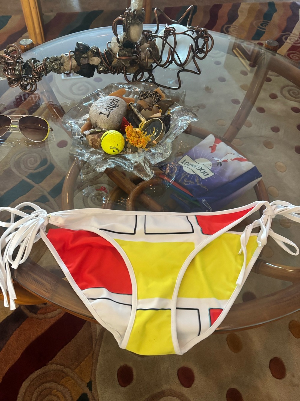Women’s White Multicolor Tie-Side Bikini Bottom - L